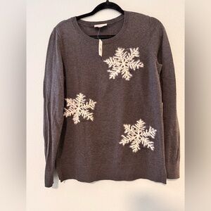 LOFT Charcoal Snowflake Sweater Size Medium NWT